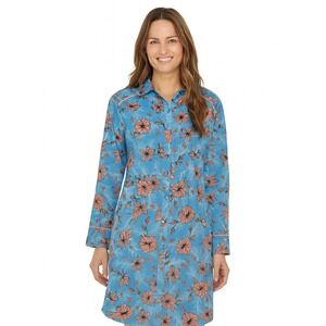 Coolibar Womens Kitts  Shirt Dress Blue  Floral Print Size L UPF 50+ Travel NWT
